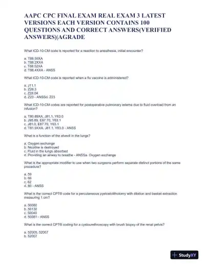 AAPC CPC Final Exam Real Exam 3 Latest Versions with Answers (100 Solved Questions) - Page 17 preview image