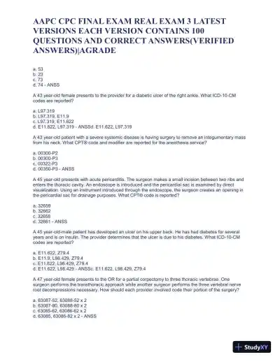 AAPC CPC Final Exam Real Exam 3 Latest Versions with Answers (100 Solved Questions) - Page 4 preview image