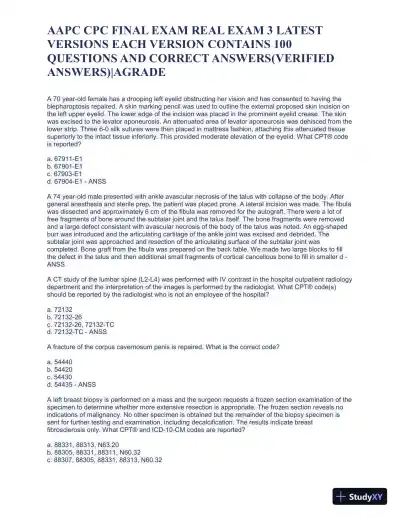 AAPC CPC Final Exam Real Exam 3 Latest Versions with Answers (100 Solved Questions) - Page 6 preview image