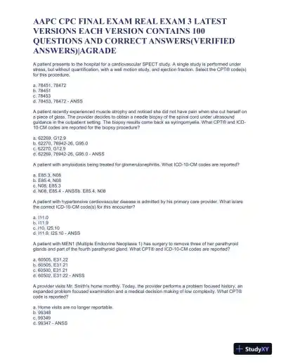 AAPC CPC Final Exam Real Exam 3 Latest Versions with Answers (100 Solved Questions) - Page 9 preview image