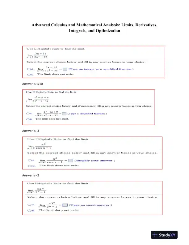 Advanced Calculus and Mathematical Analysis: Limits, Derivatives, Integrals, and Optimization - Page 1 preview image