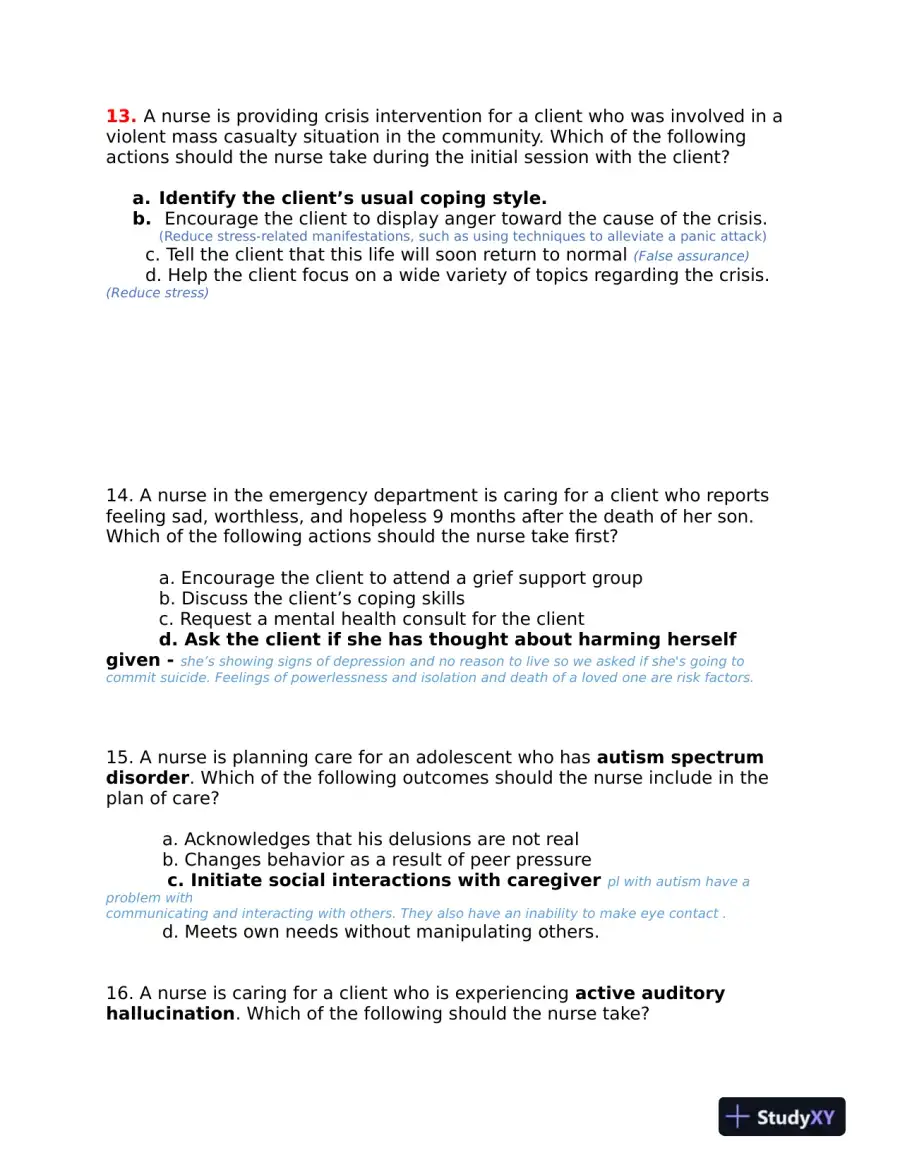 2019 ATI Mental Health Proctored Exam with Answers (71 Solved Questions), page 6