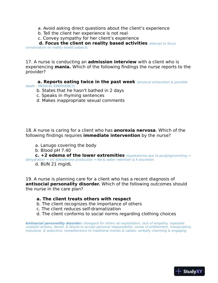 2019 ATI Mental Health Proctored Exam with Answers (71 Solved Questions), page 7
