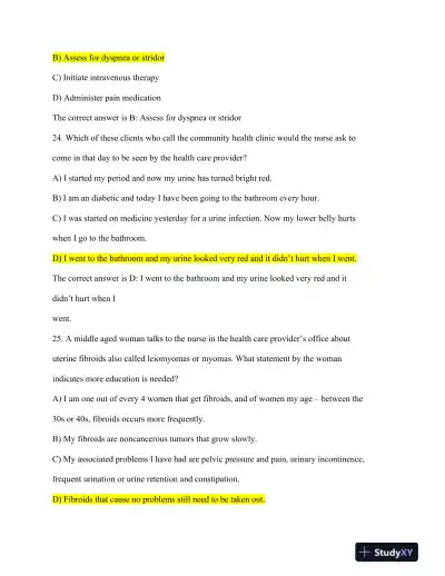 HESI RN Healthcare Exit Exam With Answers (160 Solved Questions) - Page 12 preview image