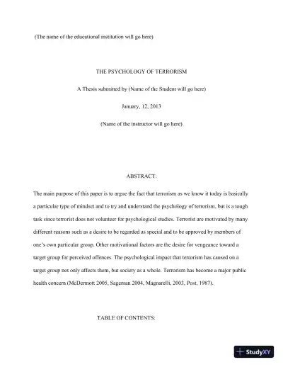 THE PSYCHOLOGY OF TERRORISM 1 - Page 1 preview image