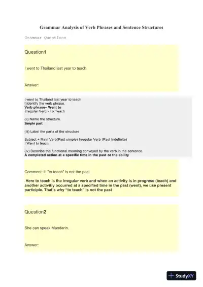 Grammar Analysis Of Verb Phrases And Sentence Structures - Page 1 preview image