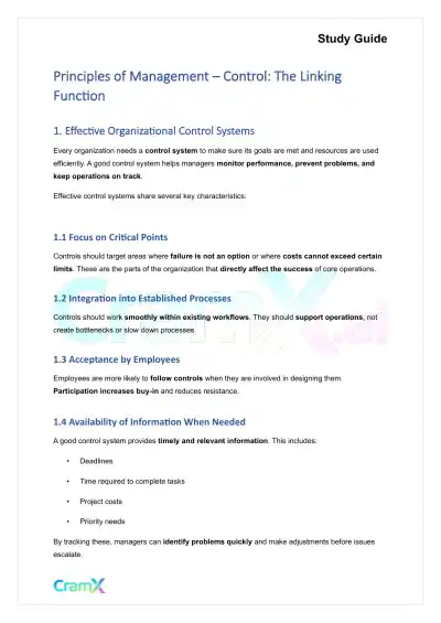 Principles of Management - Control The Linking Function - Page 1 preview image