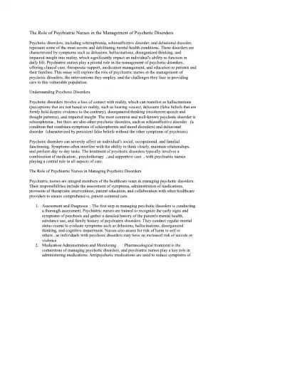 The Role of Psychiatric Nurses in the Management o - Page 1 preview image