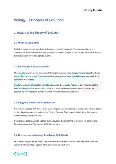 Biology - Principles of Evolution - Page 1 preview image
