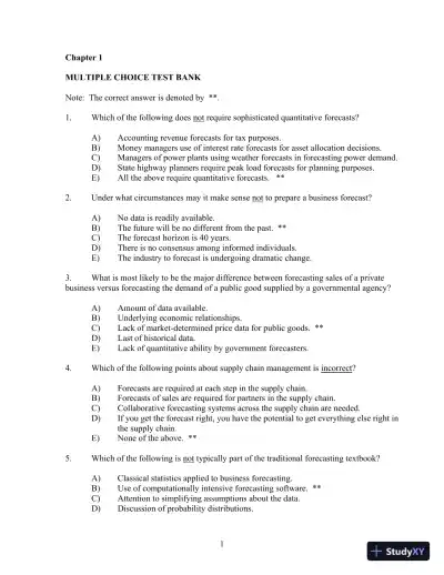 Business Forecasting with Business forecastX 6th Edition Test Bank - Page 1 preview image