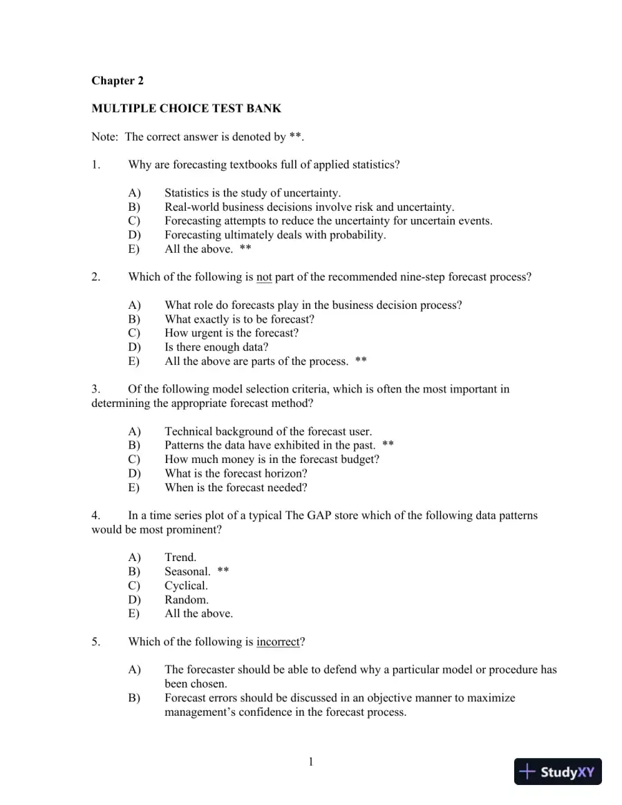 Business Forecasting with Business forecastX 6th Edition Test Bank, page 10