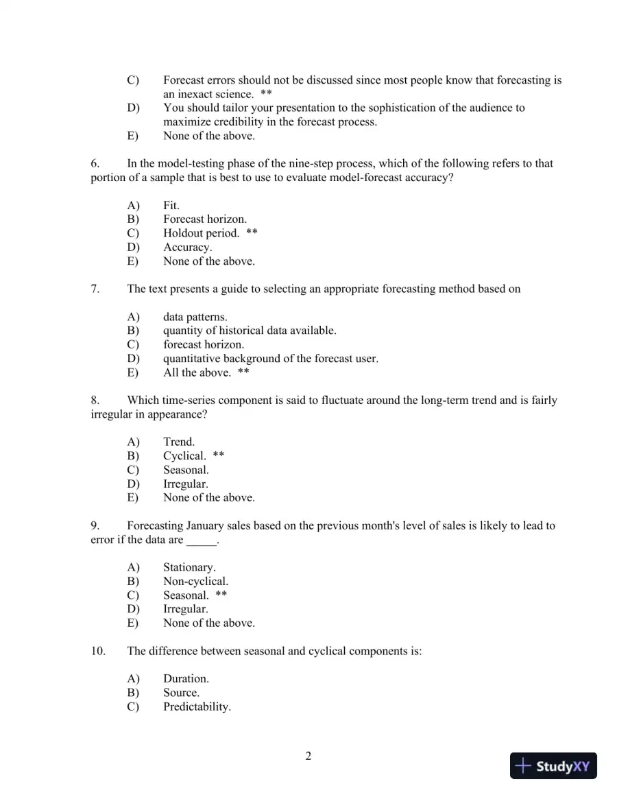 Business Forecasting with Business forecastX 6th Edition Test Bank, page 11