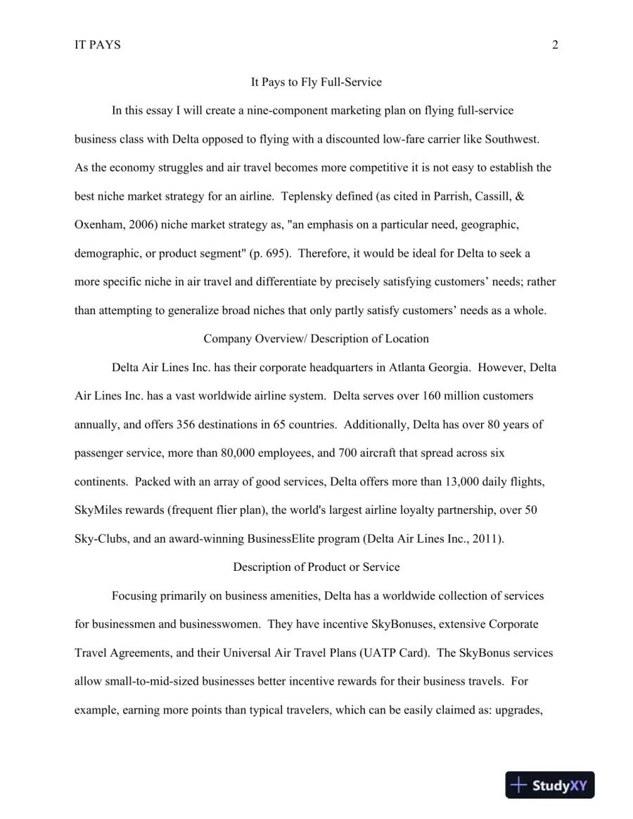 BUS 620 Managerial Marketing It Pays to Fly Full-Service, page 3