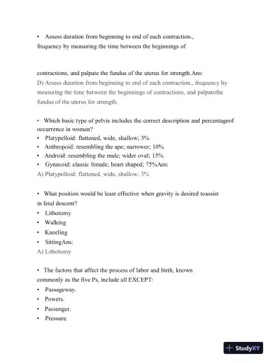 2023-2024 HESI Maternity OB Exit Exam Version 1 With Answers (100 Solved Questions) - Page 3 preview image