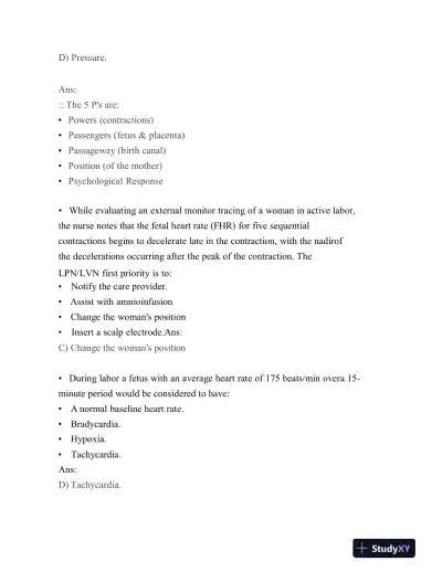 2023-2024 HESI Maternity OB Exit Exam Version 1 With Answers (100 Solved Questions) - Page 4 preview image