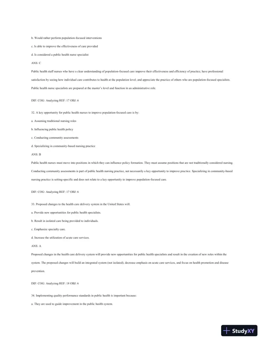 Test Bank For Public Health Nursing - Revised Reprint: Population-Centered Health Care In The Community, 8th Edition, page 11