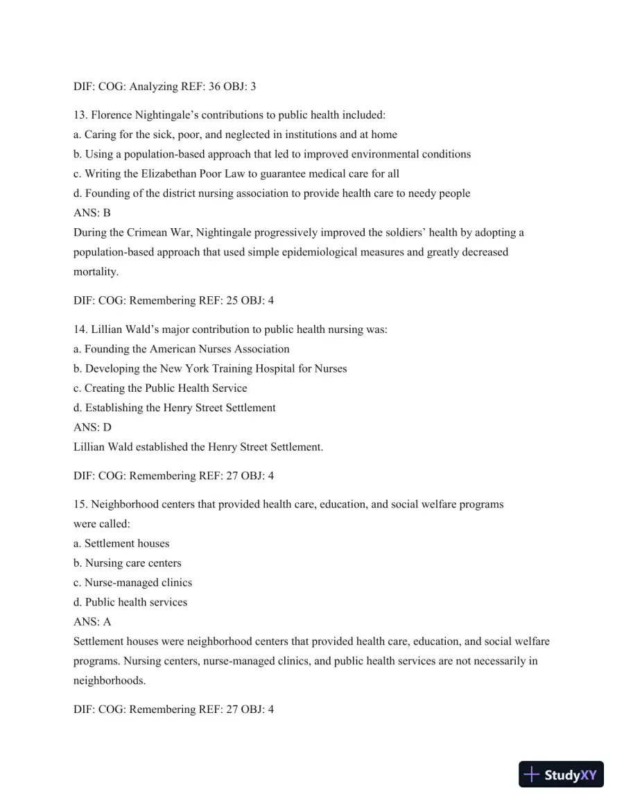 Test Bank For Public Health Nursing - Revised Reprint: Population-Centered Health Care In The Community, 8th Edition, page 17