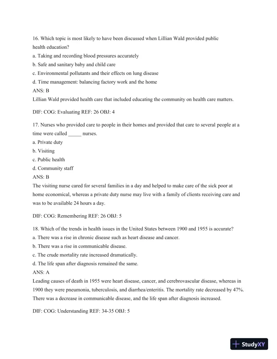 Test Bank For Public Health Nursing - Revised Reprint: Population-Centered Health Care In The Community, 8th Edition, page 18