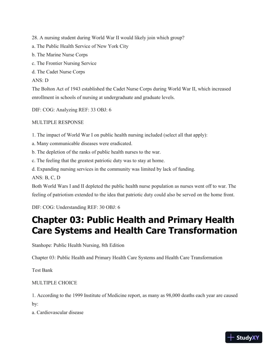 Test Bank For Public Health Nursing - Revised Reprint: Population-Centered Health Care In The Community, 8th Edition, page 22