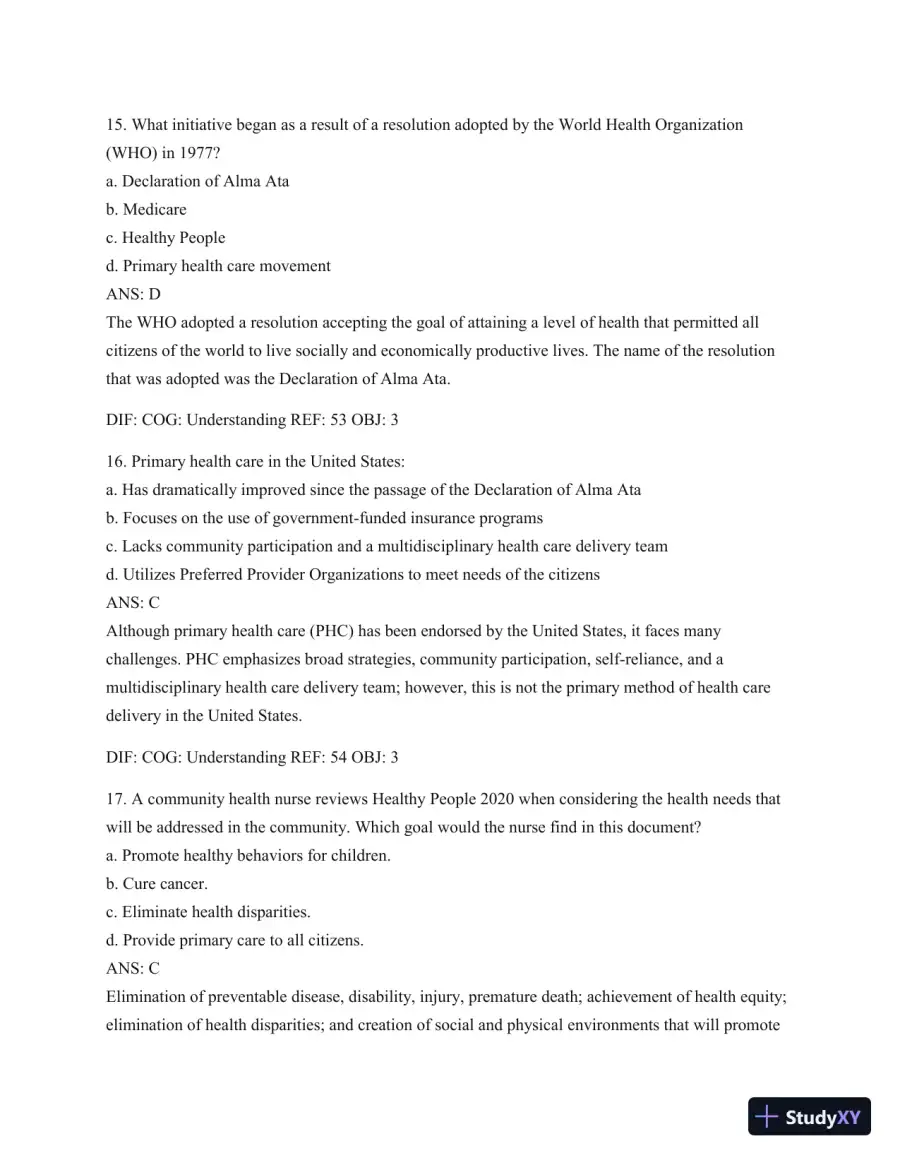 Test Bank For Public Health Nursing - Revised Reprint: Population-Centered Health Care In The Community, 8th Edition, page 28