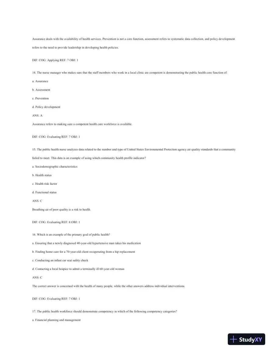 Test Bank For Public Health Nursing - Revised Reprint: Population-Centered Health Care In The Community, 8th Edition, page 6