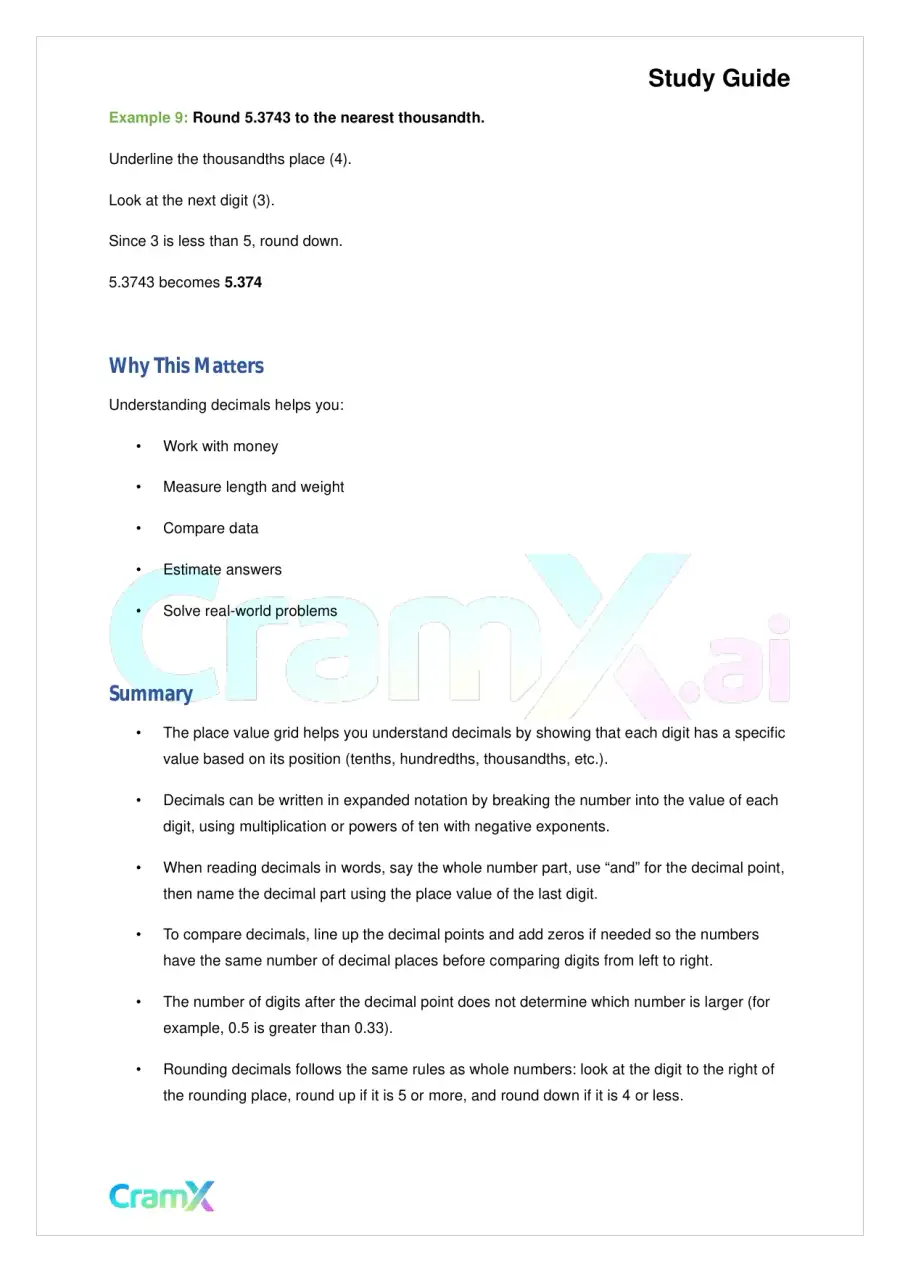 Basic Math and Pre-Algebra - Decimals, page 5