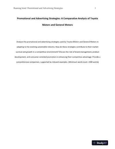 Promotional and Advertising Strategies: A Comparative Analysis of Toyota Motors and General Motors - Page 1 preview image