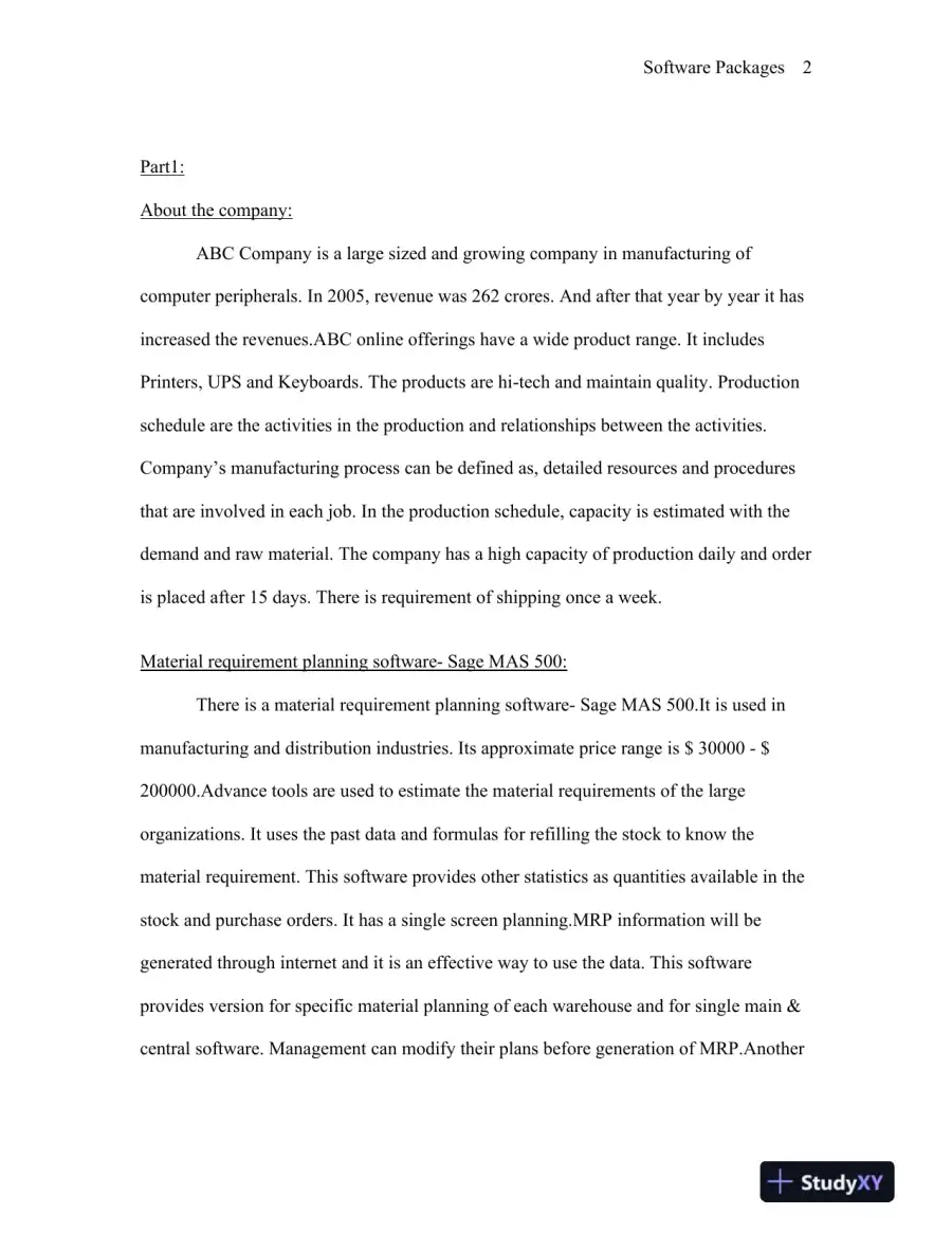 Software Packages for a Large Electronic Manufacturing Company, page 3