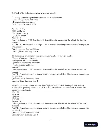 Test Bank For Fundamentals of Investing, 13th Edition - Page 13 preview image