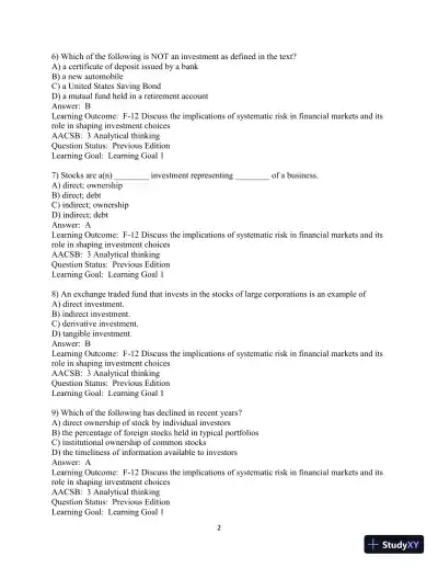 Test Bank For Fundamentals of Investing, 13th Edition - Page 3 preview image