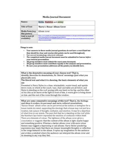 Analysis of Harrys House Album Cover - Page 1 preview image