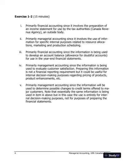 Managerial Accounting Tenth Canadian Edition Solution Manual - Page 7 preview image