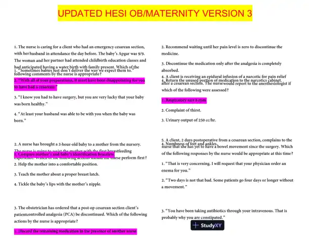 HESI Maternity OB Version 3 With Answers (100 Solved Questions) - Page 1 preview image