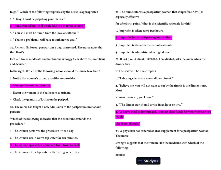 HESI Maternity OB Version 3 With Answers (100 Solved Questions), page 6