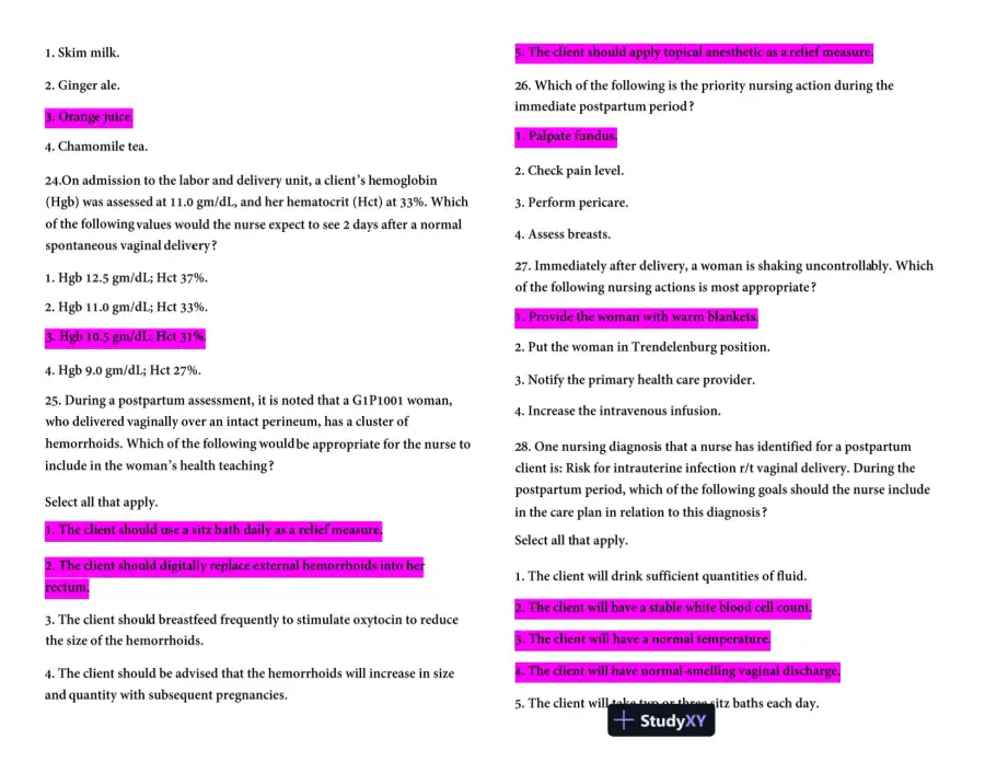 HESI Maternity OB Version 3 With Answers (100 Solved Questions), page 7