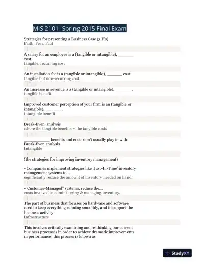 MIS 2101- Spring 2015 Final Exam - Page 1 preview image