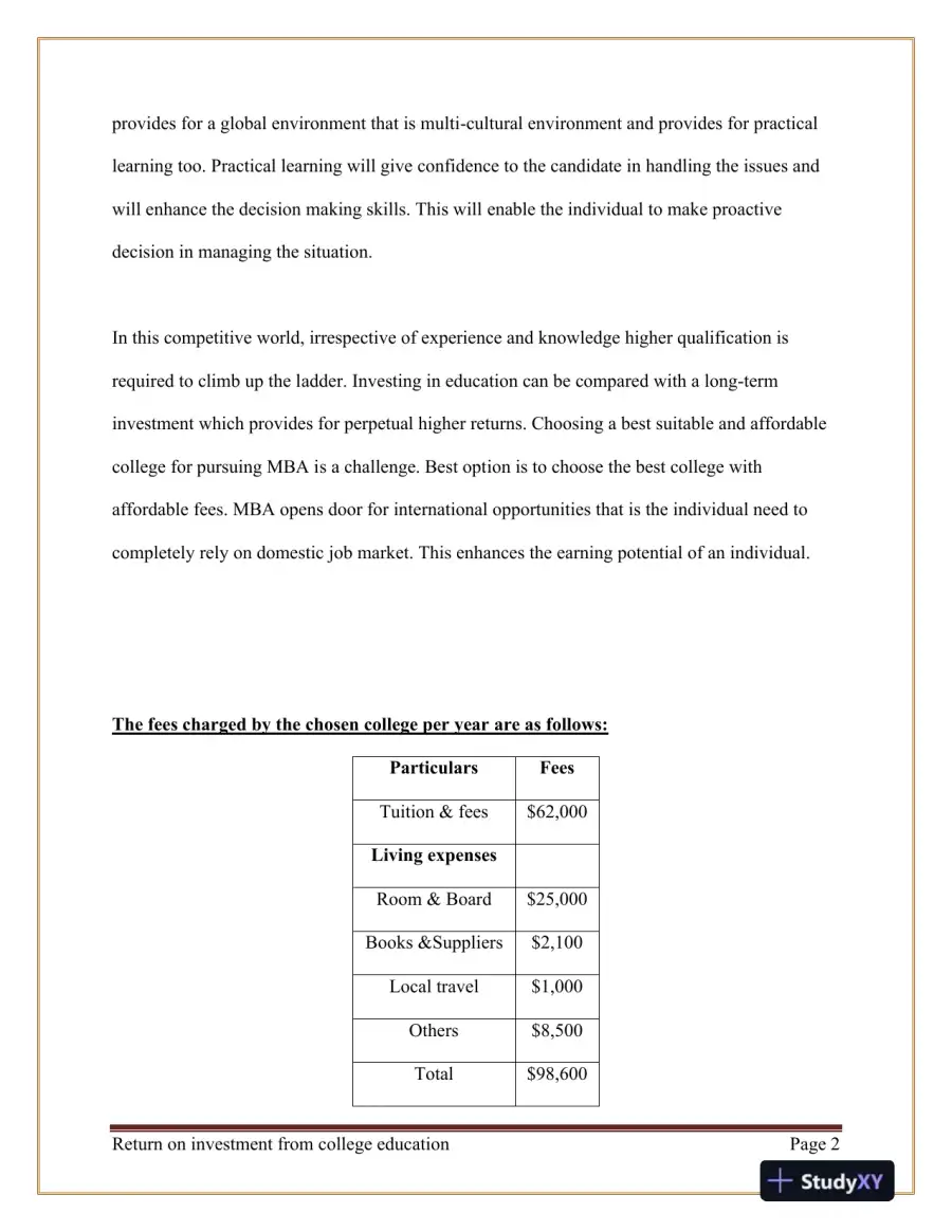 Projected return on investment for your college education and projected future employment, page 3
