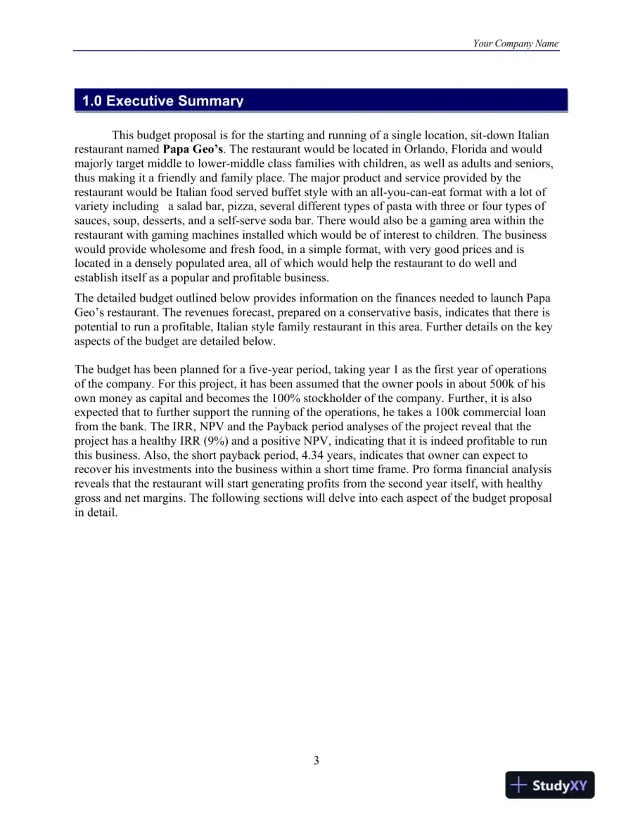 Papa Geo�s � Restaurant Budget Proposal For 2012-2017 DeVry University, page 4