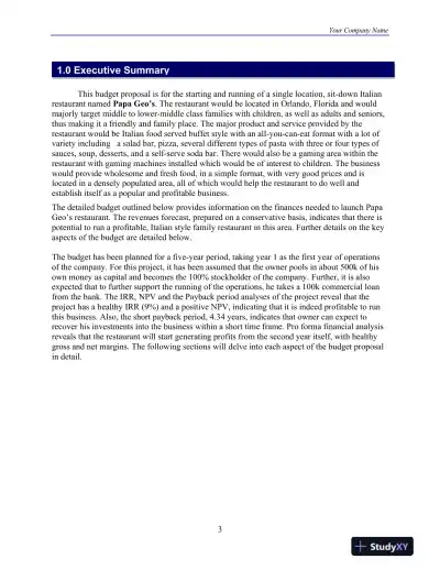 Papa Geo�s � Restaurant Budget Proposal For 2012-2017 DeVry University - Page 4 preview image