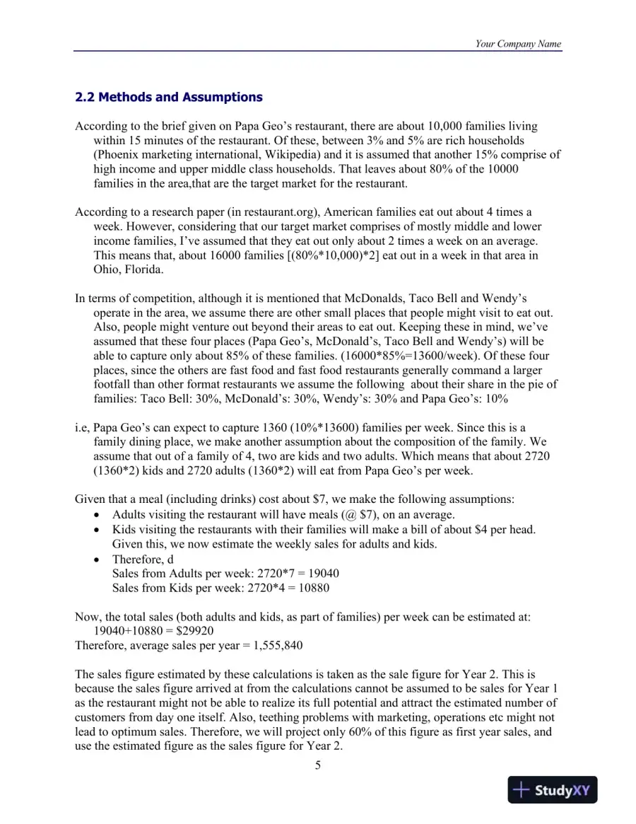 Papa Geo�s � Restaurant Budget Proposal For 2012-2017 DeVry University, page 6