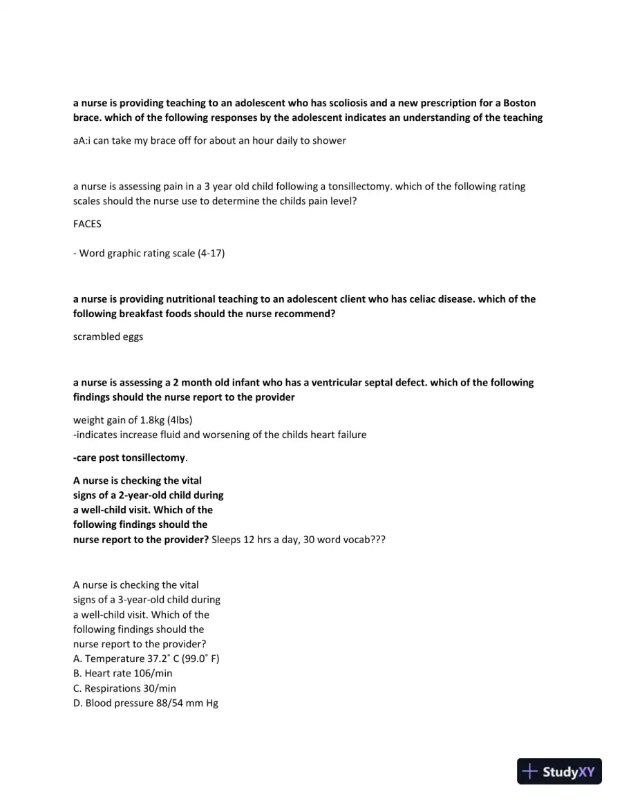 2024-2025 ATI Peds Proctored Study Practice Exam with Answers (90 Solved Questions), page 6