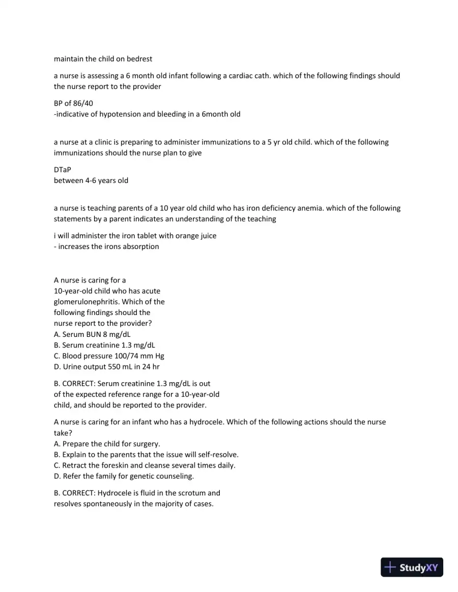 2024-2025 ATI Peds Proctored Study Practice Exam with Answers (90 Solved Questions), page 8