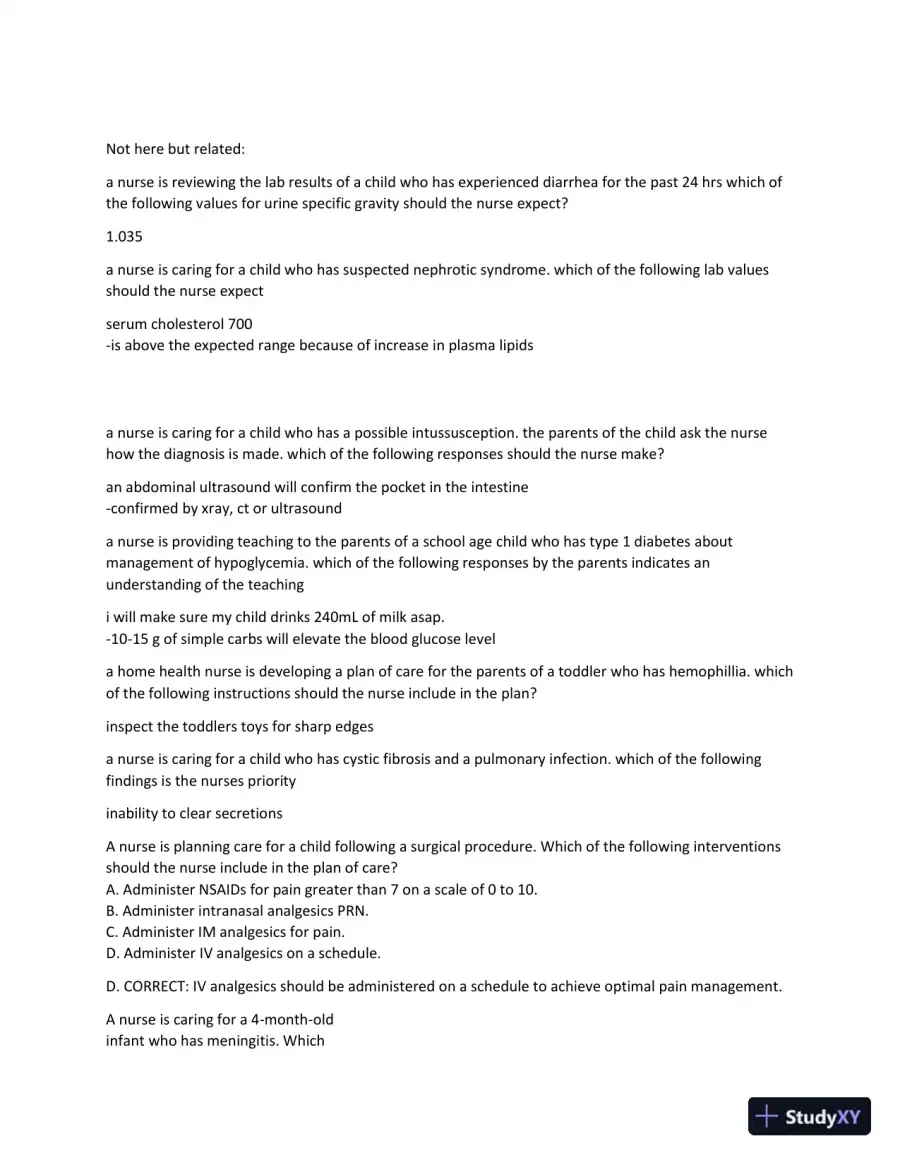2024-2025 ATI Peds Proctored Study Practice Exam with Answers (90 Solved Questions), page 9