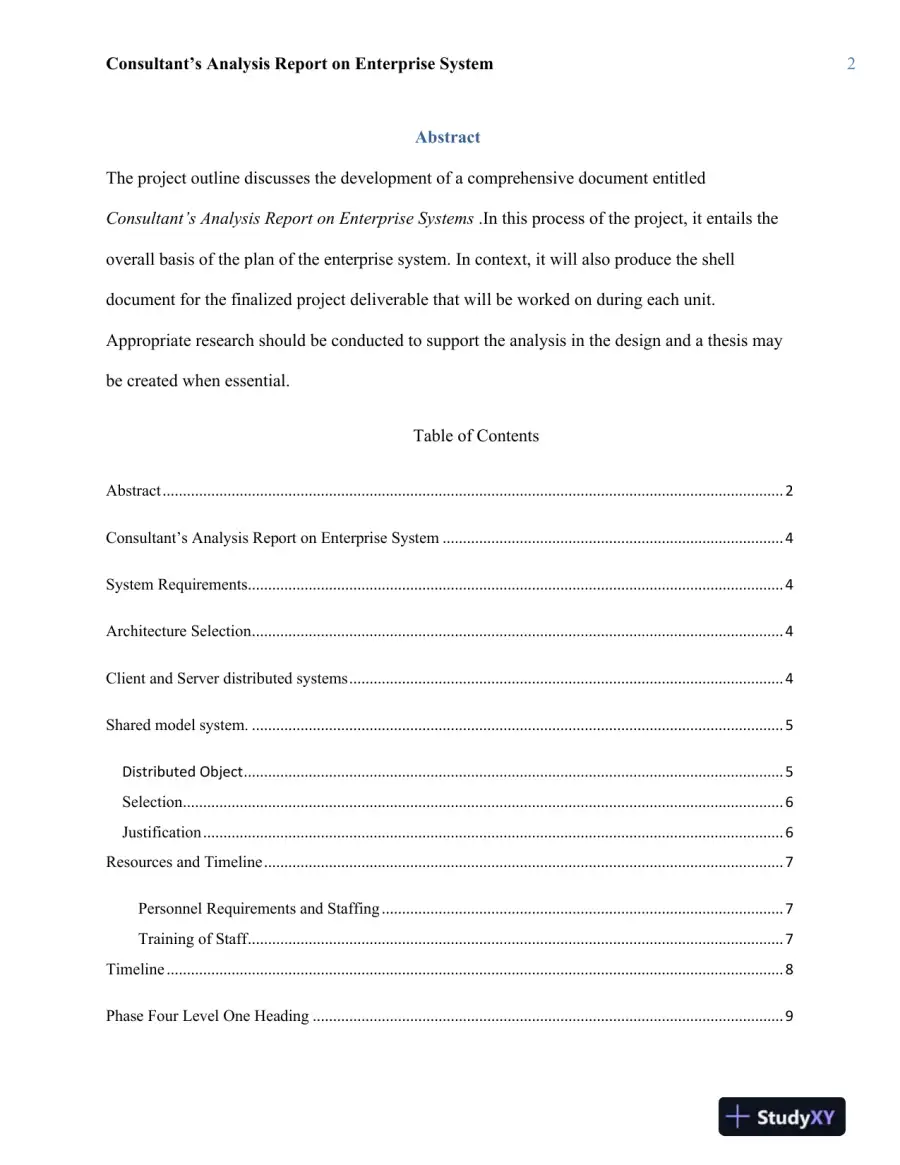 Consultant�s Analysis Report on Enterprise System: IT401-1501A-02 Information Technology Architectures, page 3