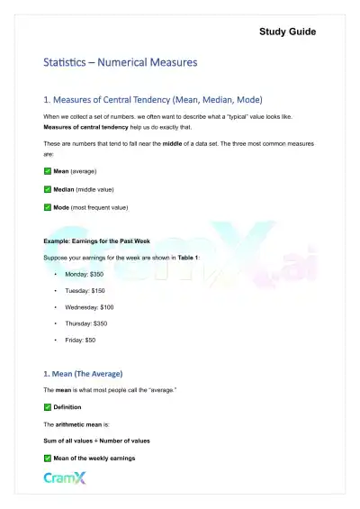 Statistics - Numerical Measures - Page 1 preview image
