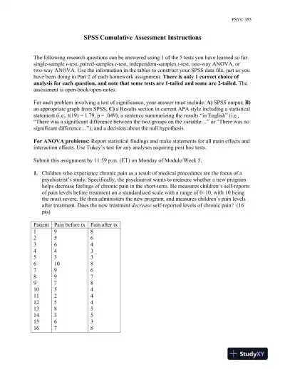 SPSS Cumulative Assessment Instructions - Page 1 preview image