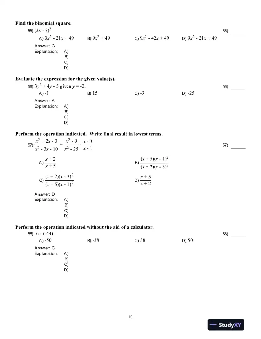 College Algebra, 3rd Edition Test Bank, page 11