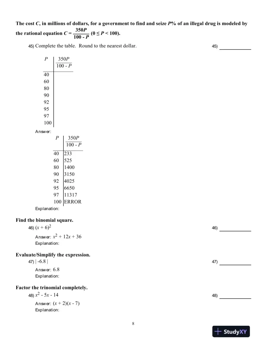 College Algebra, 3rd Edition Test Bank, page 9