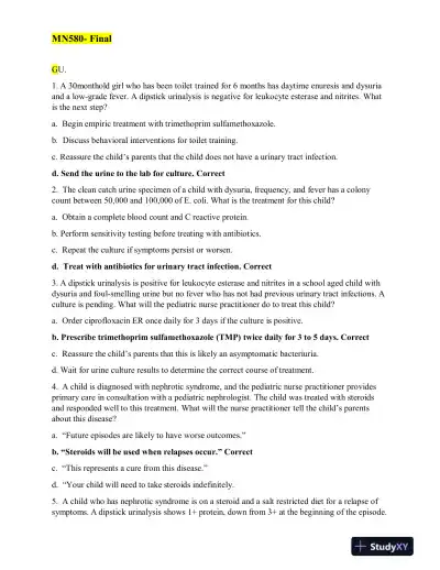 MN580 Child Care Final Exam With Answers (85 Solved Questions) - Page 1 preview image
