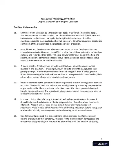 Solution Manual for Human Physiology, 16th Edition - Page 1 preview image